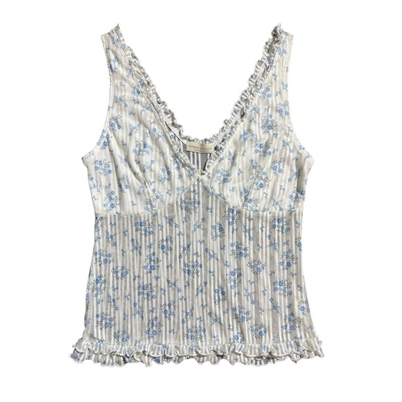 Frankee & Skylarr Tops - Frankee & Skylarr Cottagecore Floral Ruffle Trim Sheer Cami Top White Blue Sz L